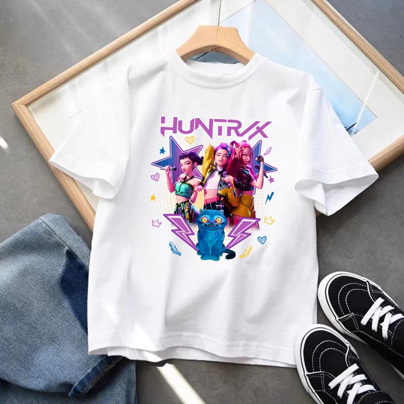 Детская одежда K-pop Demon Hunters Футболка с коротким рукавом Милая K-pop Demon Hunters Тигр Харадзюку Футболка для мальчиков девочек