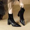 Модные ботинки женские толстый каблук 2025 осень и зима новинка корейская версия задняя молния эластичные тонкие ботинки острый носок высокий каблук короткие ботинки женские