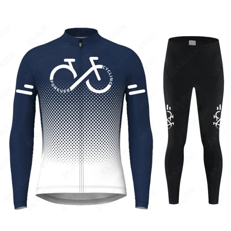 Men Women Cycling Long Sleeve Jersey Set Solid Gradient Minimalist Winter Ride Wear