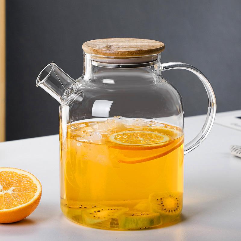 1L/1.8L Transparent Borosilicate Glass Teapot Heat Resistant Water Jug Large Capacity Water Kettle for Home Flower Tea Juice