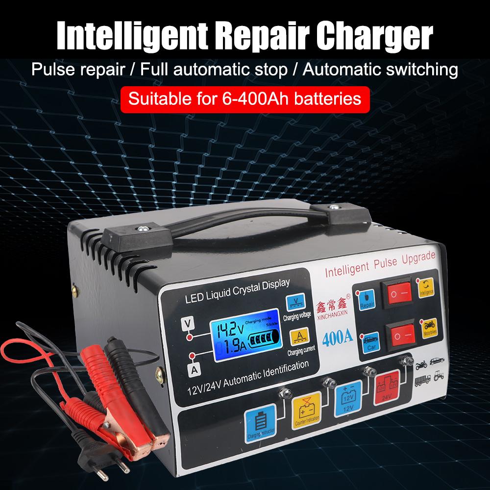EU Plug High Frequency Pulse Repair For SUV Truck Boat Motorcycle Fully Automatic Car Battery Charger 12V/24V 220W High Power