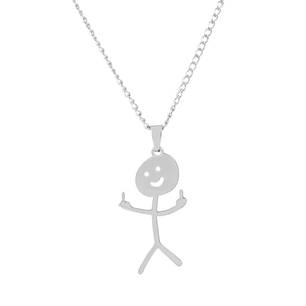 Кулон-ожерелье Stickman с глянцевым вырезом, руки в боки, средний палец, европейский и американский
