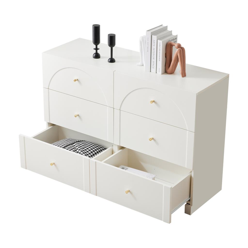 Chest of Drawers with 6 Drawers – White Chest of Drawers with Door and Drawers for Living Room and Bedroom, Dimensions: H82/B120/T40 cm