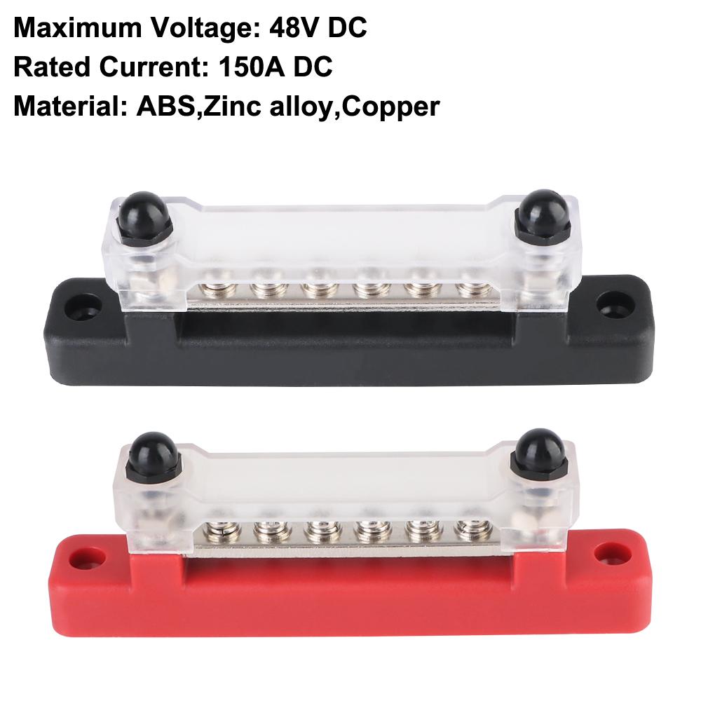Circuit Busbar Plug 48V 150A DC Bus Bar Power Distribution Block 6 Ways Electro Junction For Boat Truck RV Caravan Car