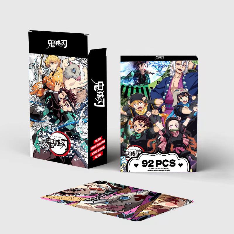 Demon Slayer 92 Pcs Lomo Cards And Stickers Double Sided Hd Color Printed Anime Collectible Bookmarks Greeting Cards For Fans