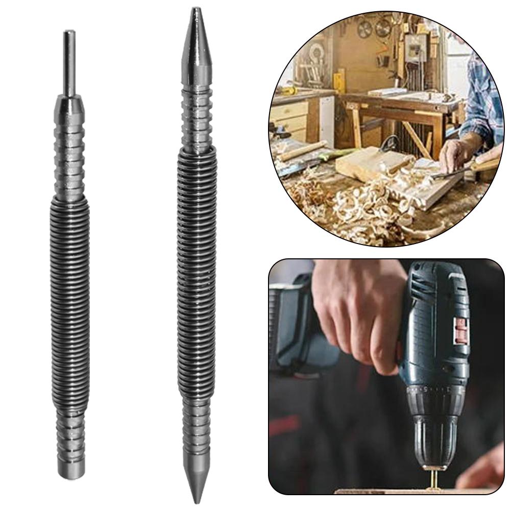 Spring Tool Hammerless Nail Set Single Ended Center Pin Punch Spring Loaded Marking Starting Holes Tools Marker Woodwork Tools