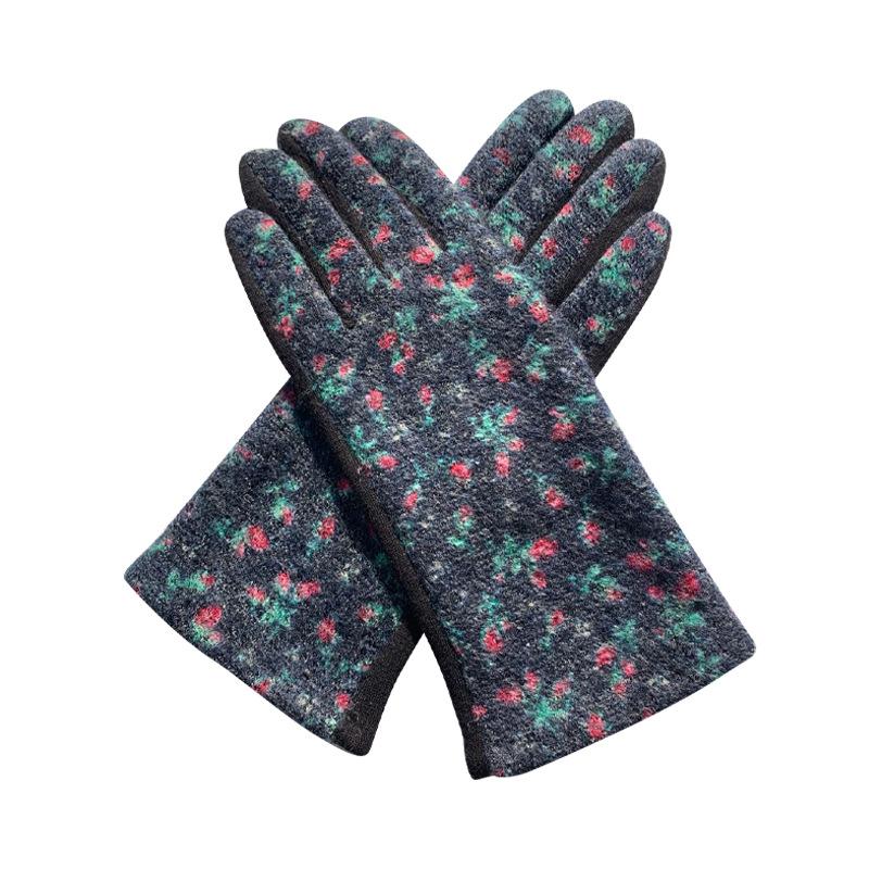 Модные шерстяные маленькие цветочные термоперчатки, термоперчатки для сенсорных экранов для женщин