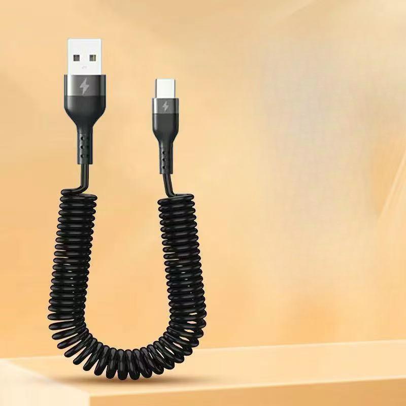Кабель Type C для быстрой зарядки 66 Вт 5 А, пружинный телескопический автомобильный зарядник для телефона, USB-кабель для Samsung Xiaomi Redmi, кабель USB C