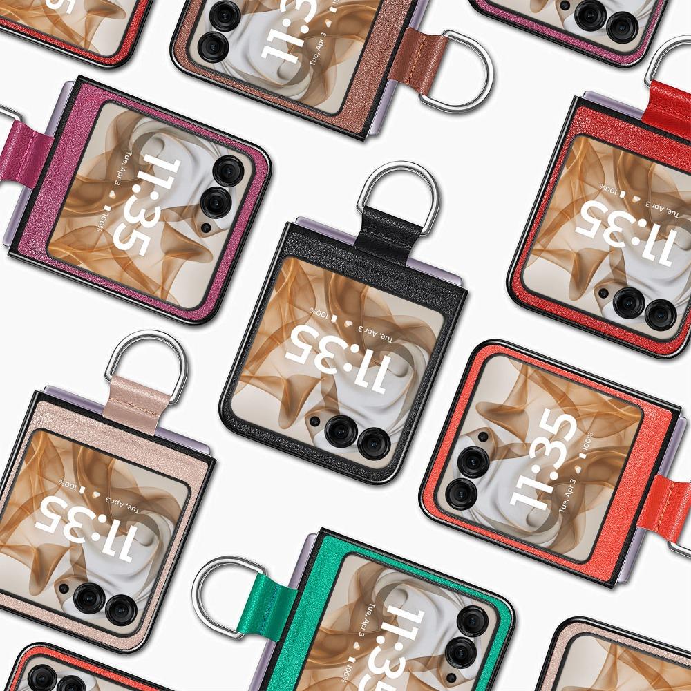 Case with Ring Lychee Pattern PU Leather for Motorola Razr 50 Ultra Mooto Razr 40 Phone Folding Screen Back Cover