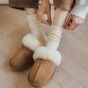 Women's Thick Warm Diamond Pattern Wool Socks - Cream Mid-Tube for Autumn and Winter