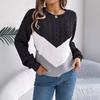 Women's Autumn/Winter Sweatshirt-Style Casual Colour-Block Cable-Knit Bell-Sleeve Pullover Loose-Fit Knitted Top for Ladies