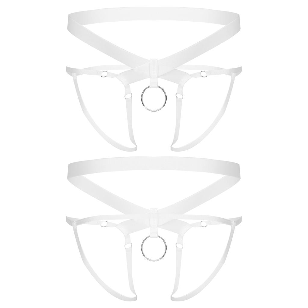 Men Crotchless Strappy Thongs O-ring Bead Decor G-string Low Rise Elastic Waistband for Honeymoon