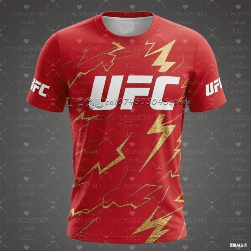 Мужская футболка для боев UFC Новая Мода Мужская с принтом молнии Круглый вырез Мужская Повседневная Спортивная Контрастный цвет Верхняя одежда