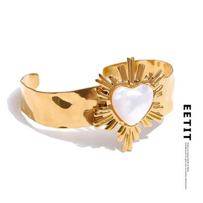 65 мм Гладкая оболочка из нержавеющей стали Сердце Любовь Открытый браслет-манжета для женщин Шарм Золотые украшения на запястье Рекомендуем