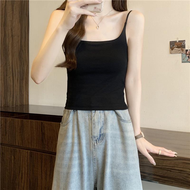 Хлопковый жилет-слинг в корейском стиле со встроенным бюстгальтером - топ без спинки