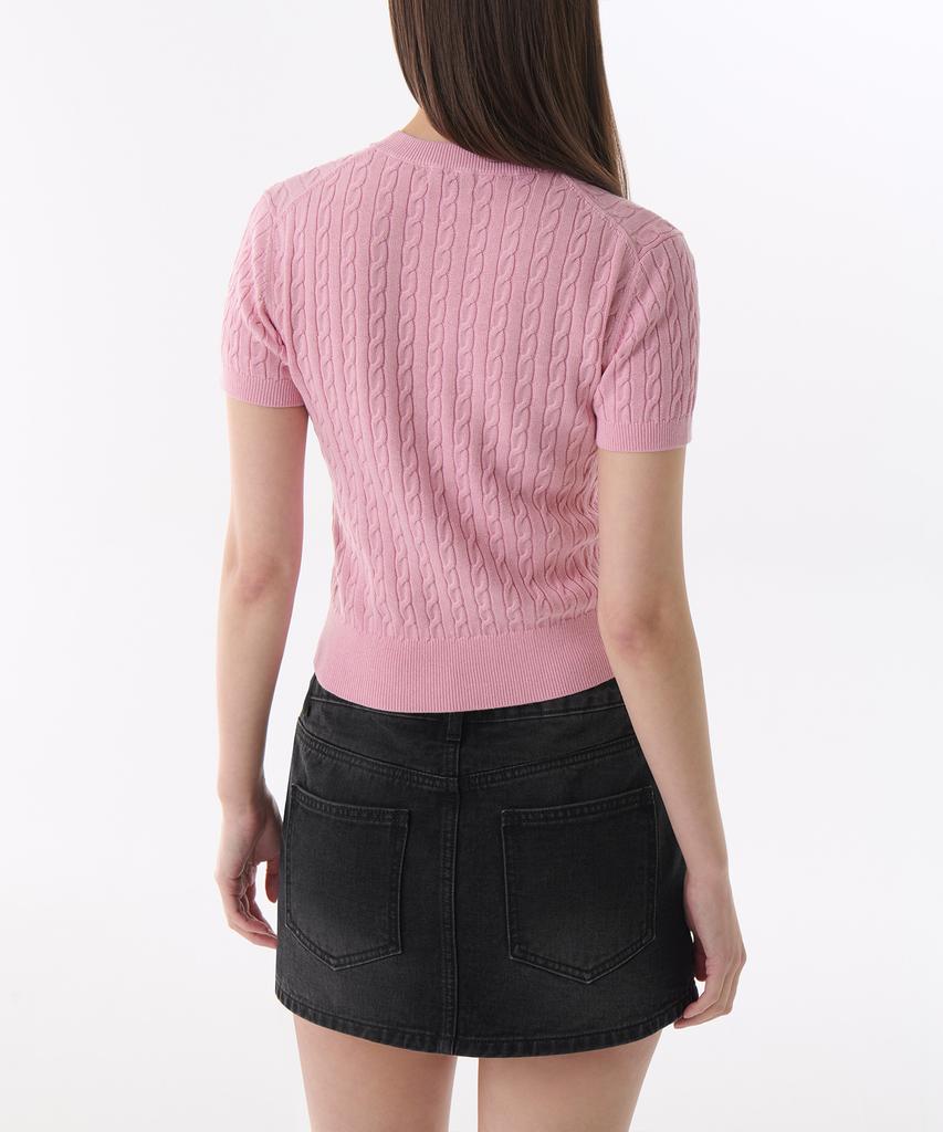 MUSINSA STANDARD WOMAN Women'S Cable Crew Neck Short Sleeve Knit [Pink]