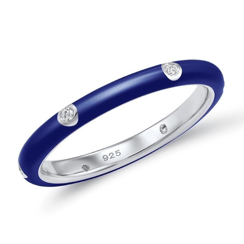 925 Silver Plated Colorful Rainbow CZ Eternal Stackable Ring Ladies Wedding Party Engagement Ring Jewelry Gift Women's Ring