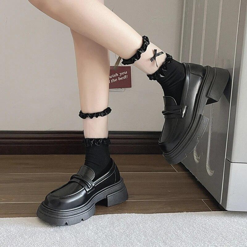 Женские лоферы на высоком каблуке, весна 2024, лакированные кожаные туфли-лодочки на массивной платформе, женские черные туфли без шнуровки Jk, форменная обувь Мэри Джейн