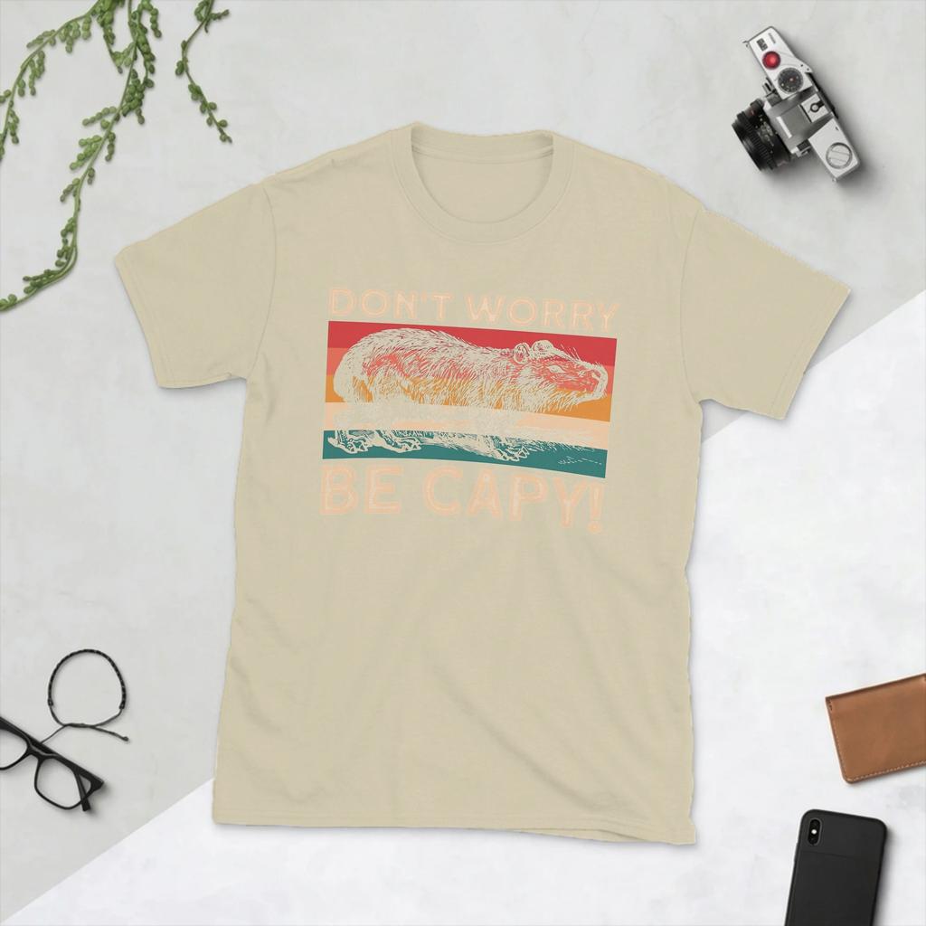 Capybara Unisex T Shirt Dont Worry Be Capy Novelty Tees Short Sleeve O Neck TShirt Pure Cotton Graphic Printed Clothes