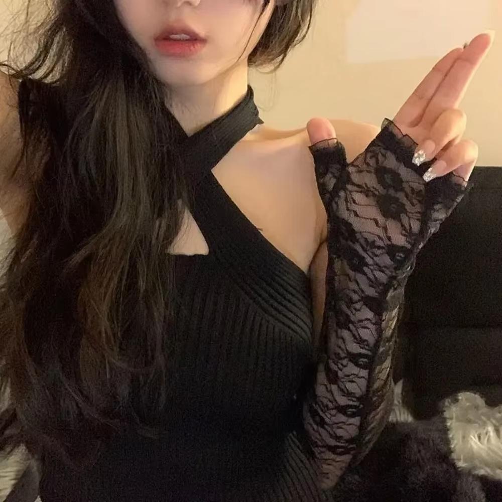 Сетчатые перчатки-митенки с бантиком для женщин, кружевные перчатки с оборками без пальцев, варежки JK Lolita Kawaii, белые перчатки, защита от УФ-лучей, Y2k