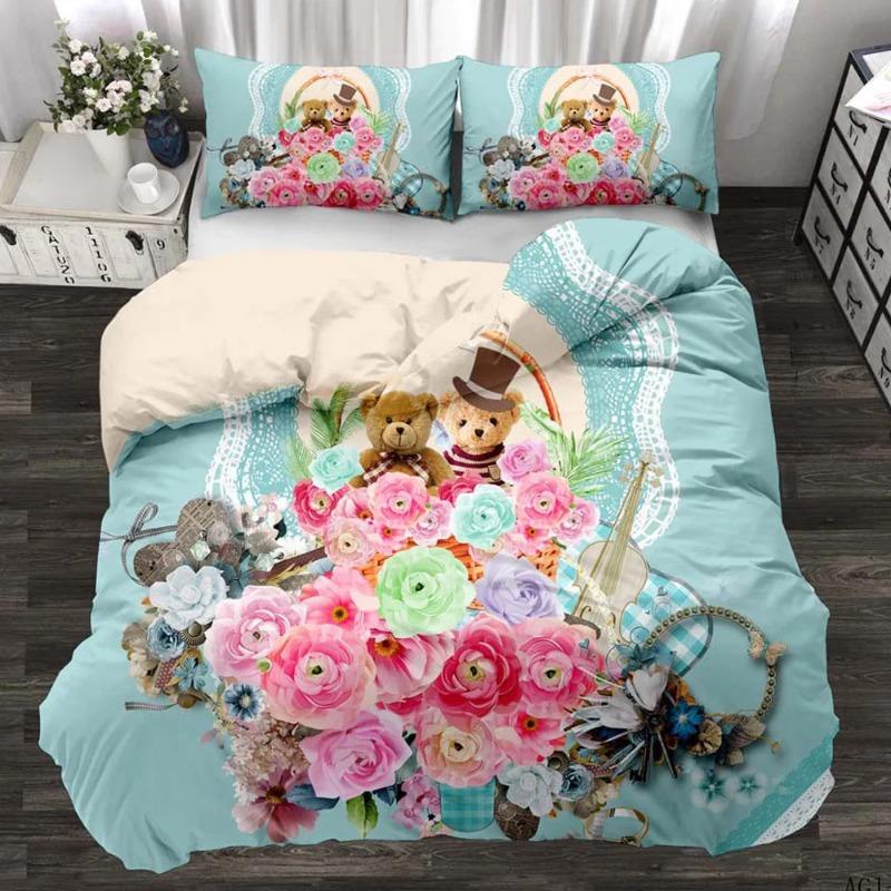 Свадебный узор Цветочный постельный комплект Зимние комплекты пододеяльников Реактивная печать Розовые комплекты пододеяльников Красный Взрослый Кинг Дропшиппинг