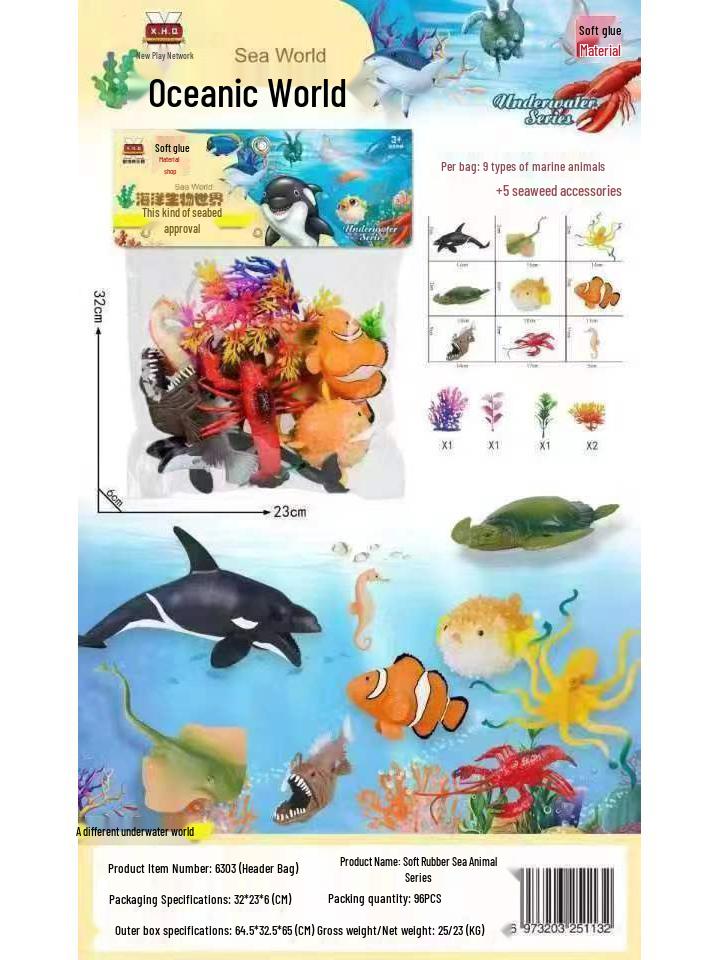 Детский игровой набор из мягкой резины «Морские животные»: Черепаха, Осьминог, Морской конёк, Акула