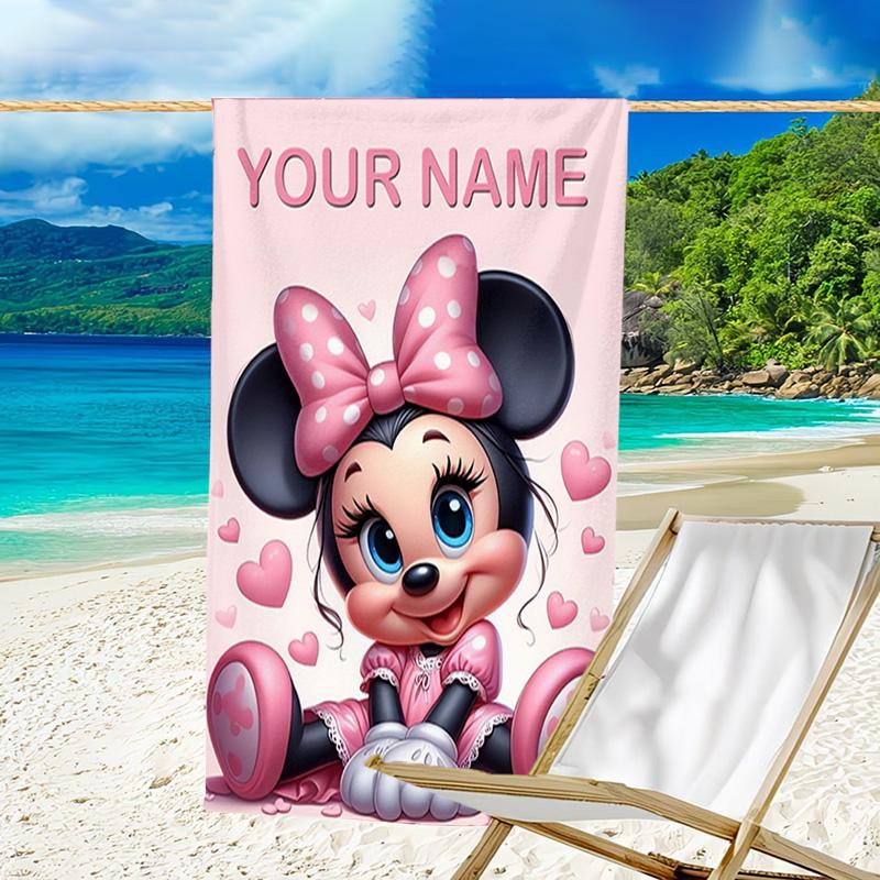 1pc Minnie6 Beach Towel with Custom Name, Beach/Swimming/Bath/Picnic/Camping Towel, Suitable for Seaside Beaches