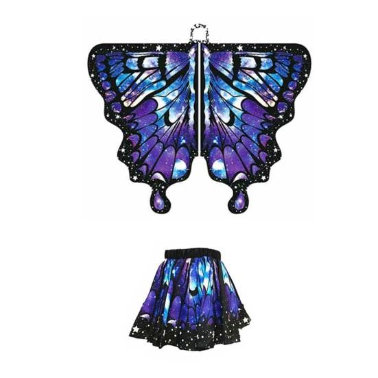 Плащ-бабочка для детей, костюм для косплея, красочный костюм с крыльями феи, развевающимися рукавами, многослойным подолом, карнавальная юбка, маска на Хэллоуин