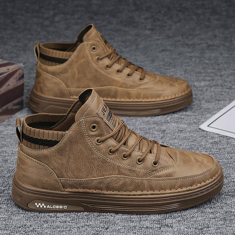 High-top shoes winter velvet thickened warm cotton shoes fur integrated labor insurance casual leather shoes