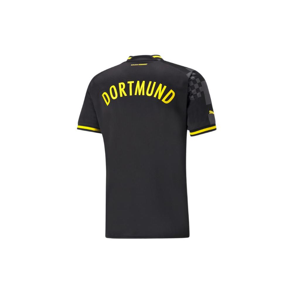 Puma Футболка с коротким рукавом и V-образным вырезом с логотипом, мужские топы Dortmund Away Fan Edition, черные 765884-02