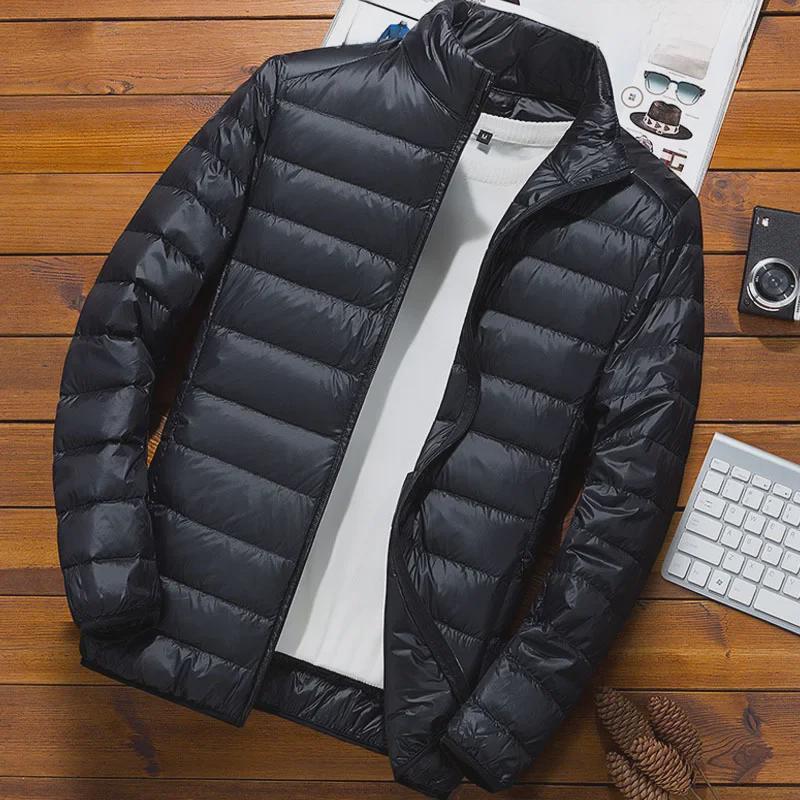 2023 Мужская облегающая легкая зимняя куртка из хлопкового пуха с воротником-стойкой