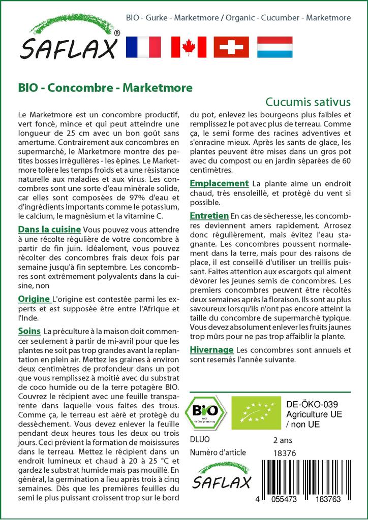 SAFLAX Garden in the Bag - Органический - Огурец - Marketmore - 20 семян - С субстратом в подходящем стоячем пакете - Cucumis sativus