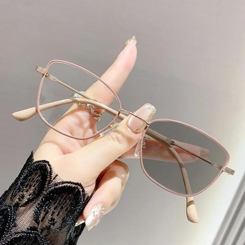 Металлическая оправа, меняющая цвет очков для близорукости, кошачий глаз, фотохромные очки для близорукости, модные очки с защитой от синего света и минусовыми диоптриями