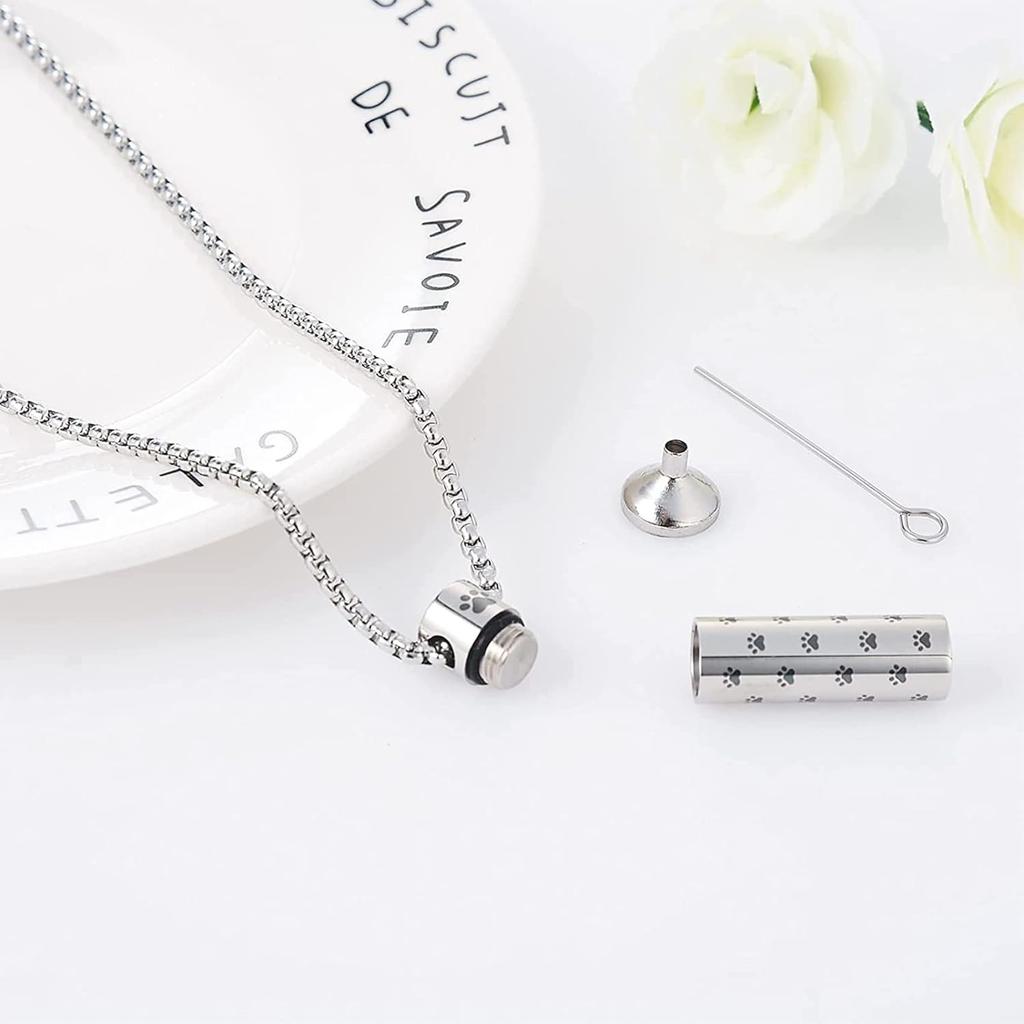 MOROTOLE Dog Urn Necklaces For Ashes Paw Print Ashes Urn Pendant Necklace Cylinder Cremation Necklace For Pet Ashes Urn Necklace For Puppy Pet