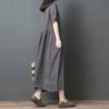 Loose Fashion Striped Crew Neck Short-sleeved Dress Women's Mid-length Skirt
