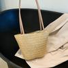 Large Capacity Straw Bucket Bag Solid Color Shoulder Bag Fashion Summer Beach Tote  Girls