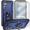 Protective Case - BOOLING - for Samsung Galaxy S25 Plus - Navy Blue - 2 Tempered Glasses - Rotating Ring