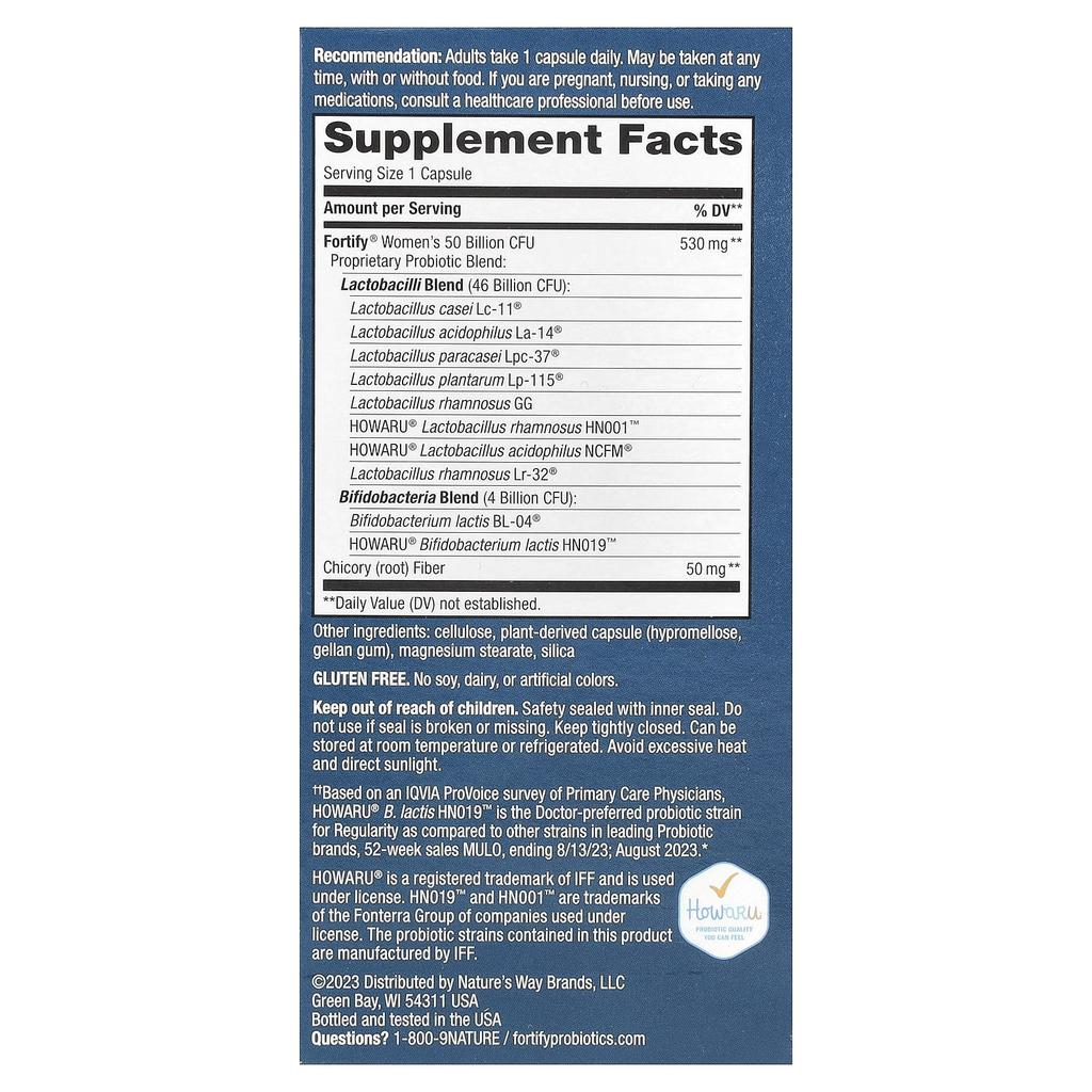 Nature's Way Пробиотик Fortify® для женщин, повышенная сила действия, 50 миллиардов КОЕ, 30 капсул с замедленным высвобождением