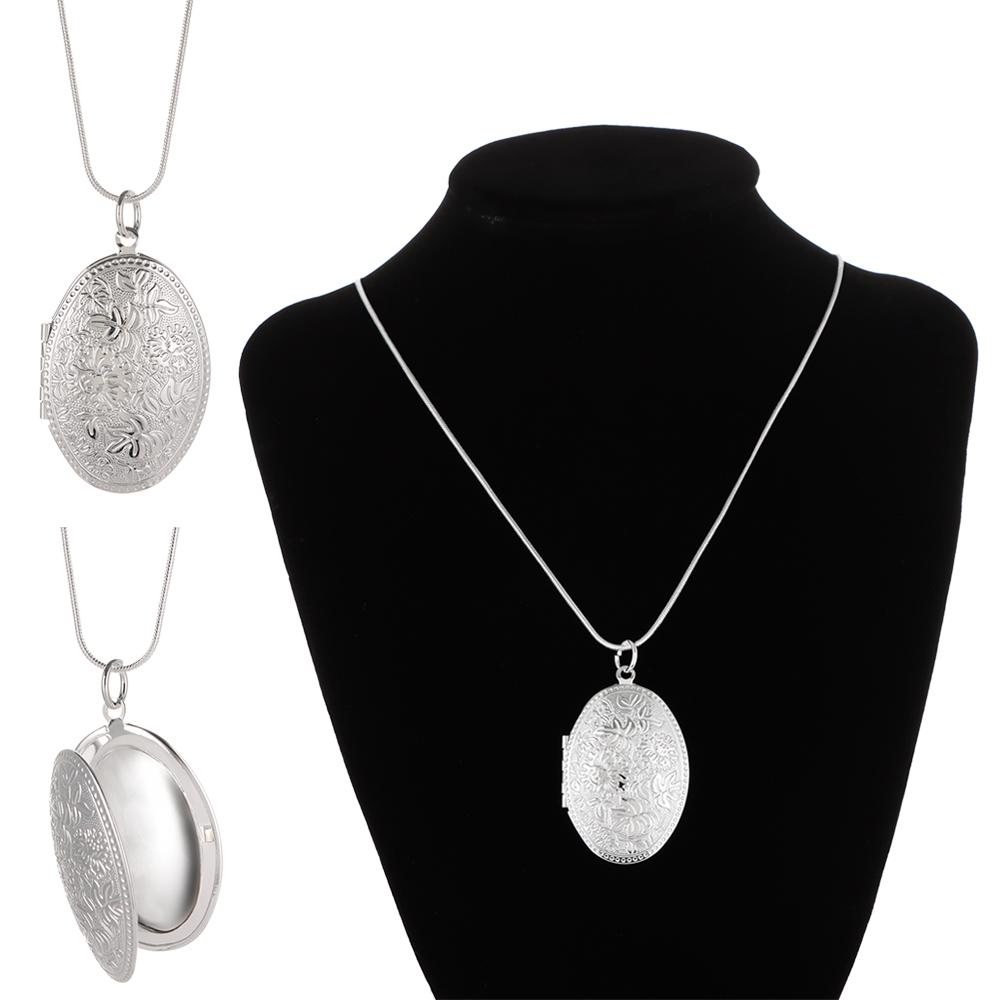 Модная женская цепочка «змейка» с медальоном для фото, посеребренная круглая подвеска-коробочка
