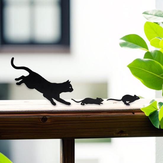 Металлический знак для сада с изображением кошки, простая установка, украшение для кошки, преследующей мышь, черный