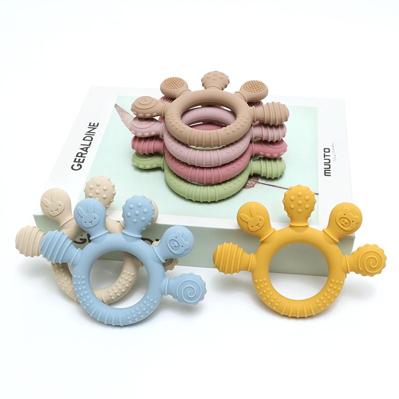 Color Kids Baby Silicone Teether Toy BPA Free Kids Chewing Ring Baby Toy Newborn Cartoon Silicone Teething Toys Baby Accessories