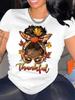 Модная женская повседневная белая футболка с разнообразным характерным дизайном, круглым вырезом и короткими рукавами