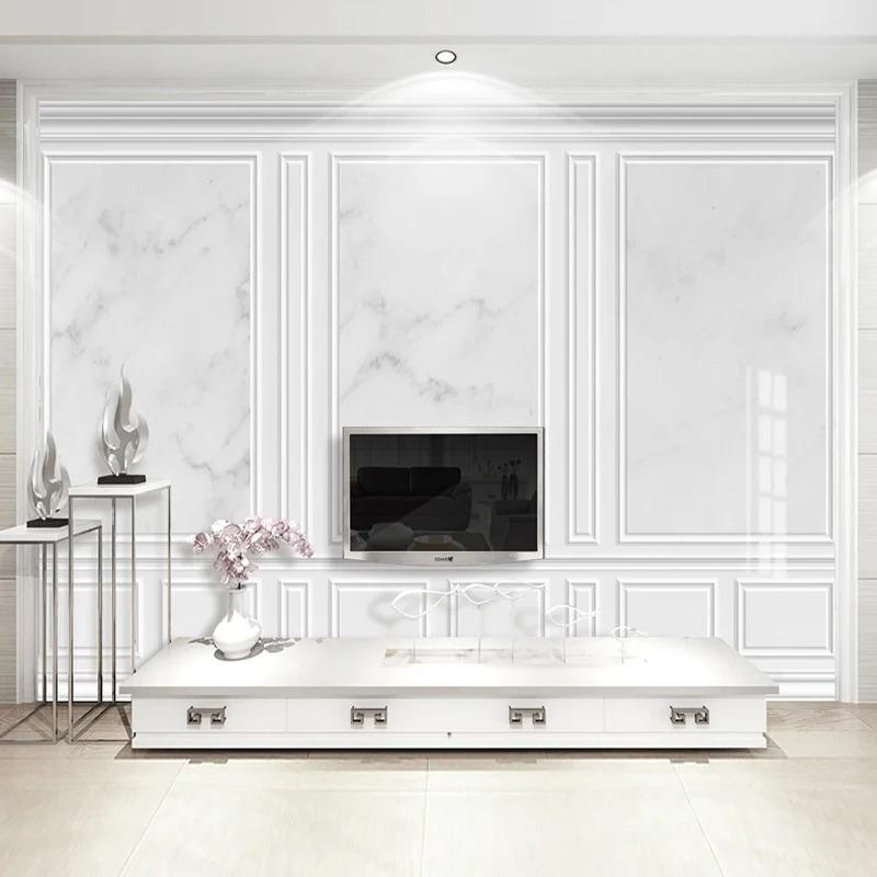 Custom 3D Mural Wallpaper European Style White Marble Pattern Fresco Living Room Sofa TV Background Photo Wall Paper For Bedroom