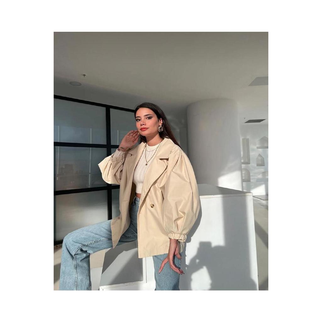Oversize Balloon Sleeve Short Trench Coat