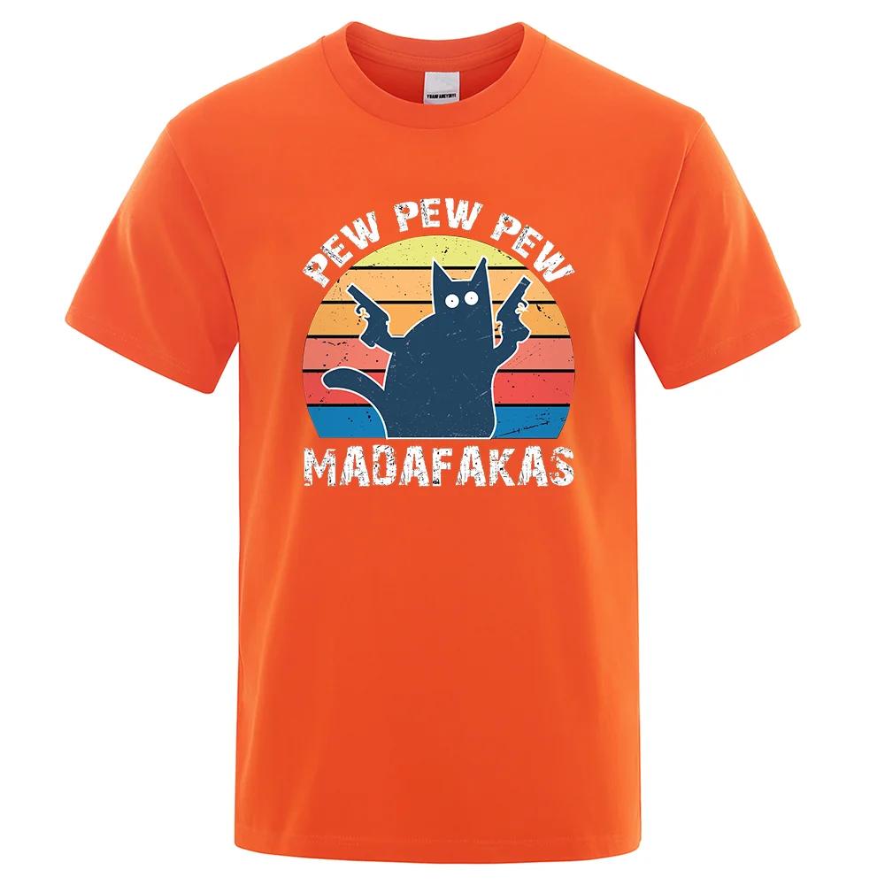 Pew Pew Madafakas Tshirt Short Sleeve Novelty Funny Cat T Shirt Vintage Summer Tops Shirts Tee T-Shirt Crew Neck Streetwear