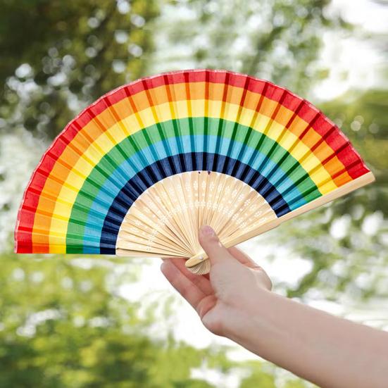 Радужные складные веера Легкий ручной веер Бамбуковая рама Водонепроницаемые яркие цвета Ручные веера для женщин и мужчин Тематические вечеринки Домашние украшения