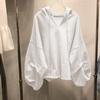 Корейский стиль женский свободный тонкий хлопковый свитер с капюшоном и V-образным вырезом однотонный цвет для весны и осени
