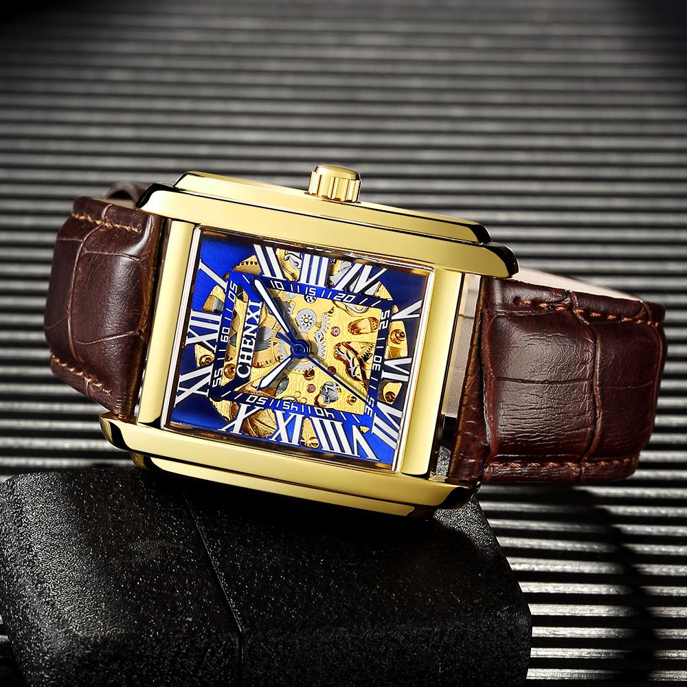 CHENXI Fashion Rectangle Watch Men Casual Watches Waterproof Automatic Mechanical Wristwatches Men Skeleton Watches Reloj