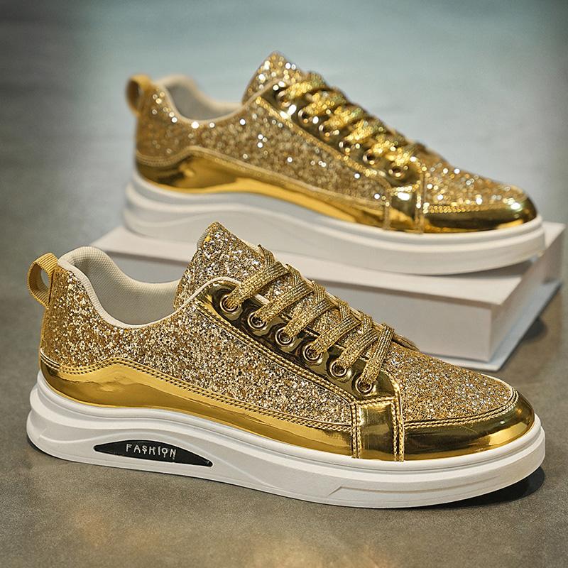 2025 Men Sneakers Male Gold Luxury Glitter Shoes Streetwear Hip Hop Casual shoes Chaussures Homme