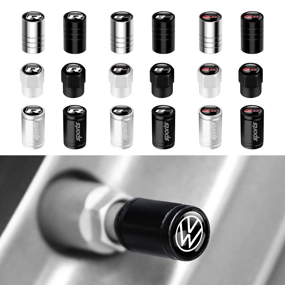 WHAQY1 4Pcs Metal Car Wheel Tire Valve Caps Cover Accessorie For Volkswagen GTI Golf 6 7 Polo VW R-Line CC Passat B6 Tiguan Tharu Jetta